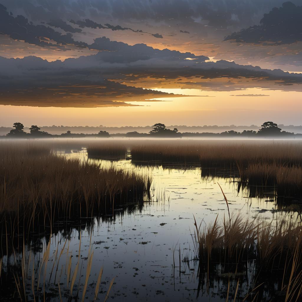 Tranquil Evening in a Misty Bog