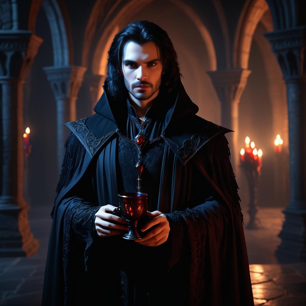 Cinematic Vampire in Dark Castle Interior