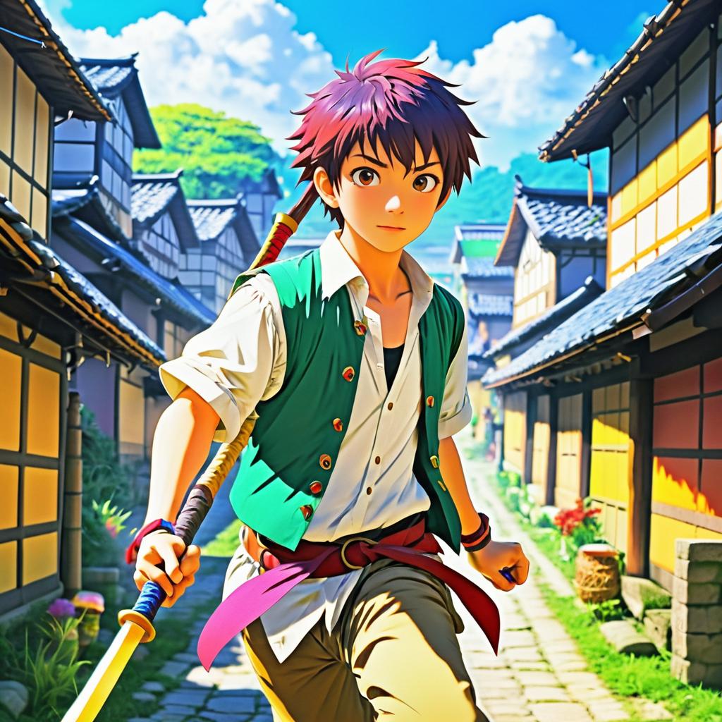 Vibrant Anime Adventure in a Bustling Village