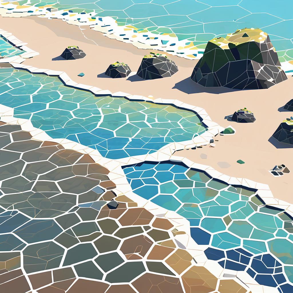 Sunny Coastal Tidepools with Geometric Rocks