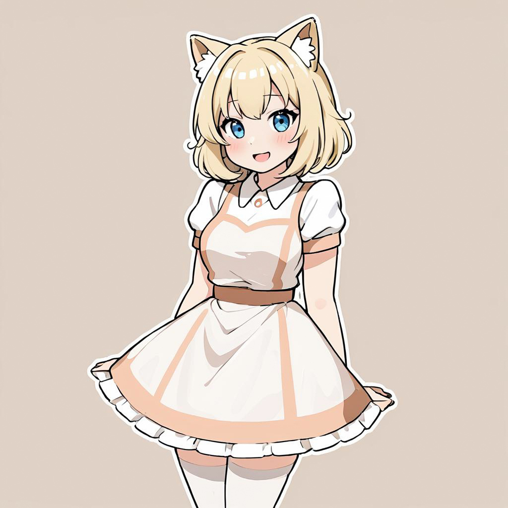 Moe-Style Catgirl Café Waitress Illustration