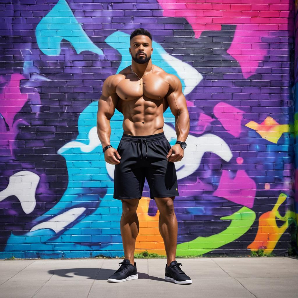 Muscular Man Against Urban Mural