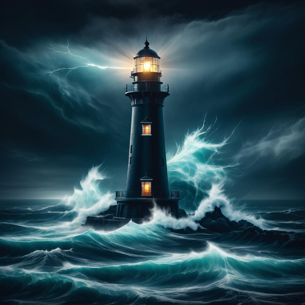 Dramatic Lighthouse Over Stormy Seas