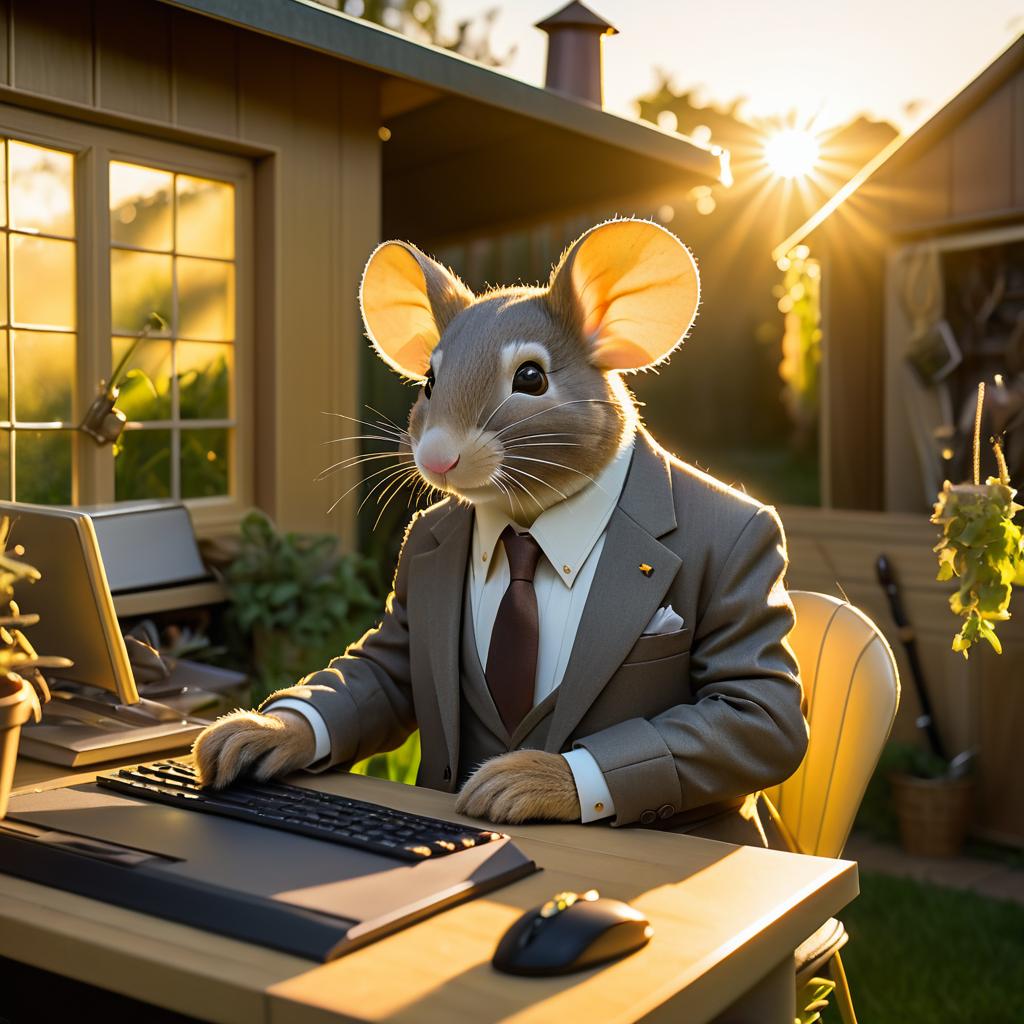 Surreal Mouse in a Suit at Sunset