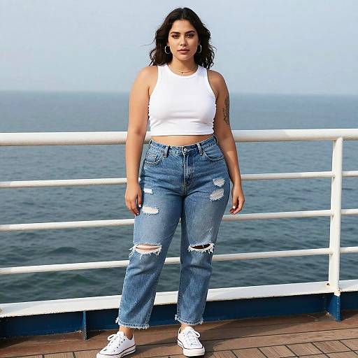 Curvy Woman on Ship Deck