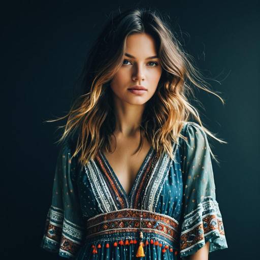 Female Model with Layered Fade Hairstyle in Bohemian Dress