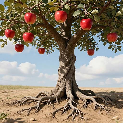 Tree with Red Apples in Sandy Soil