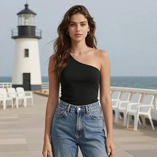Young Woman by Seaside Lighthouse