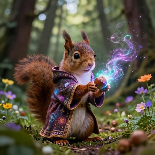 Magical Squirrel Mage in Enchanted Forest