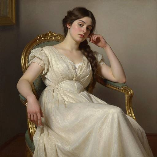 Elegant Figurative Woman in Cream Dress