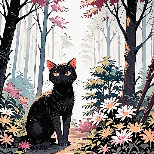 Anime Cat Standing in Forest