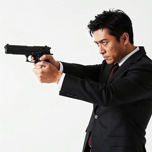 Man Aiming Handgun in Suit Photo