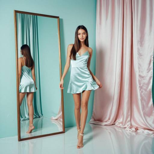 Young Woman in Satin Dress by Mirror