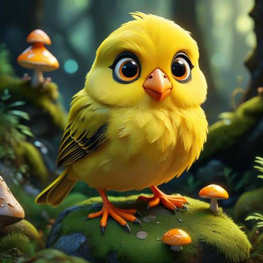 Charming 3D Cartoon Canary in Woodland