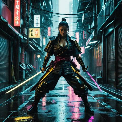 Cyberpunk Neon Samurai Woman
