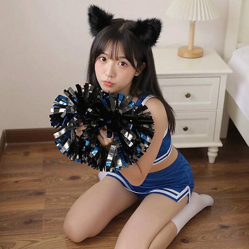 Playful Cheerleader with Cat Ears