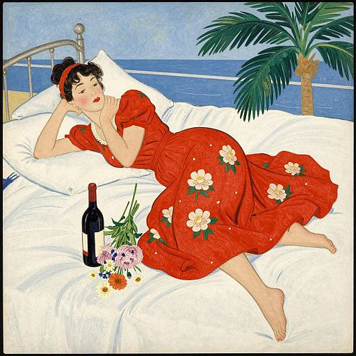 Woman in Red Dress by Poolside