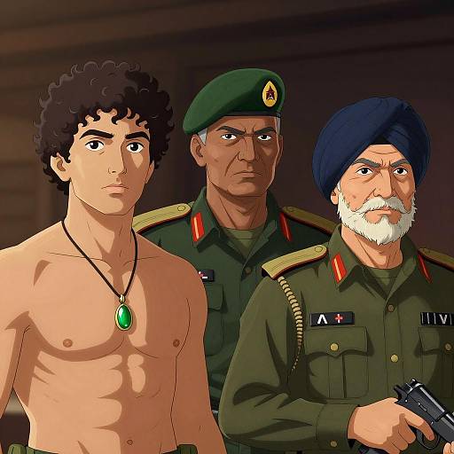 Illustration of Three Men with Military and Casual Appearance