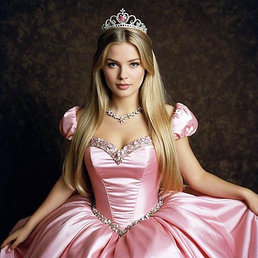 Young woman in pink princess dress with tiara