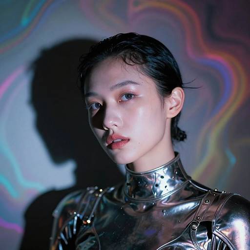 Surreal Metallic Portrait with Dreamlike Blur