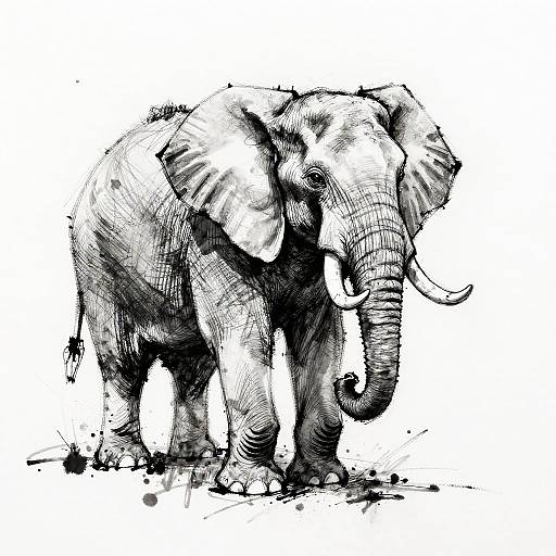 Expressionist Elephant Ink Sketch