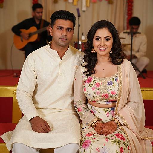 Couple in Floral Punjabi Suits