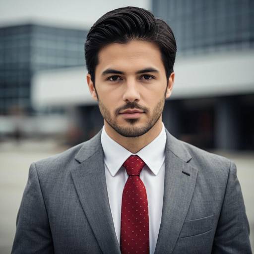 Confident Businessman in Grey Suit with Red Tie