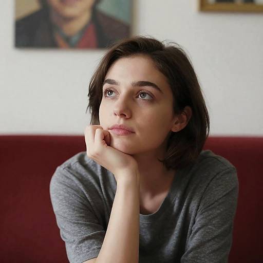 Contemplative Young Woman Resting Chin on Hand