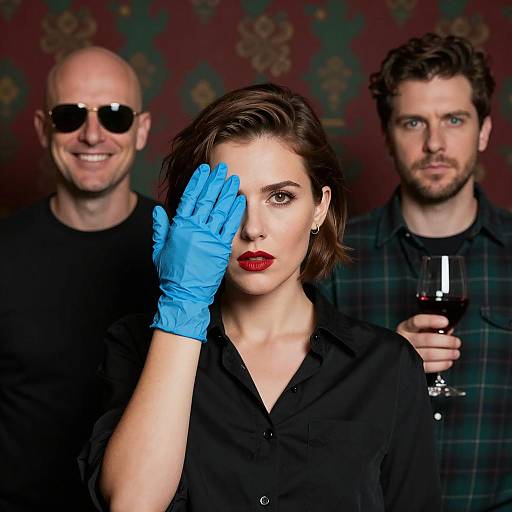 Intense Trio in Dimly Lit Room