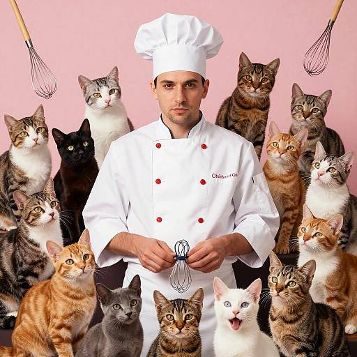 Psychedelic Chef with Whiskered Kittens