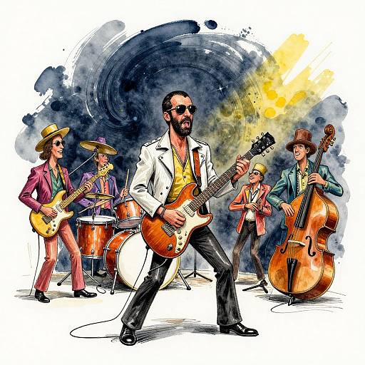 Watercolor Caricature of Energetic Musician