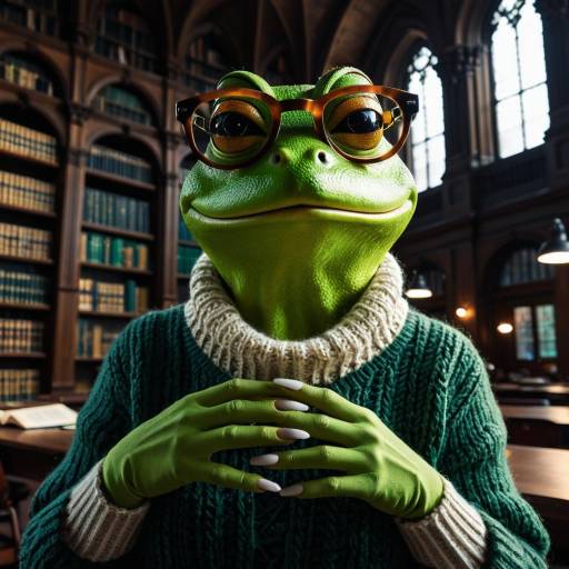 Realistic Green Frog Librarian in 8K