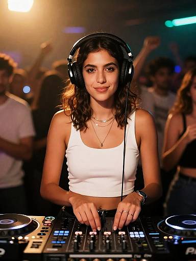Confident Female DJ Centered Behind Decks