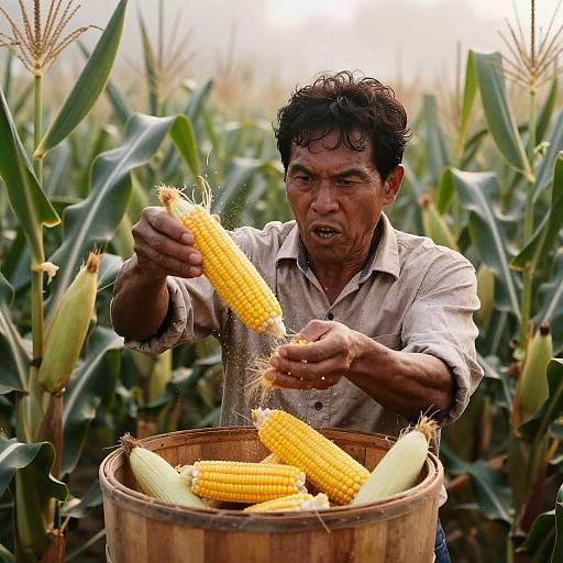 Dynamic Cornhusker Tossing Fresh Corn
