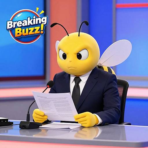 Serious Honeybee News Anchor at Desk
