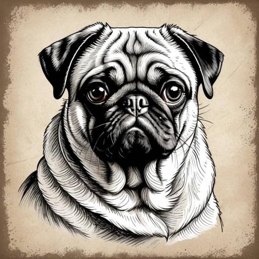 Vintage Monochrome Pug Portrait Illustration