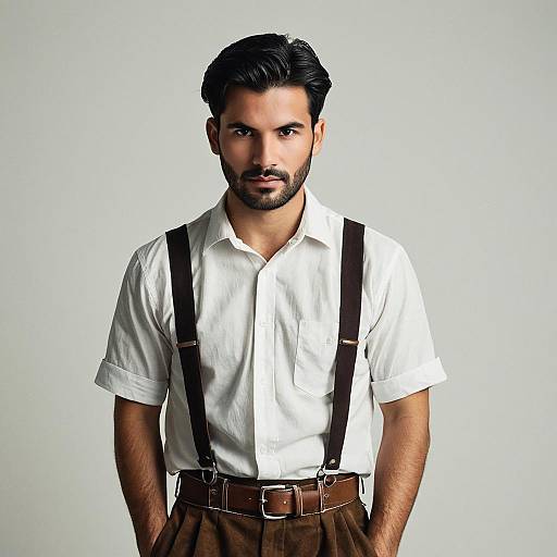 Man in Traditional Suspenders and White Shirt