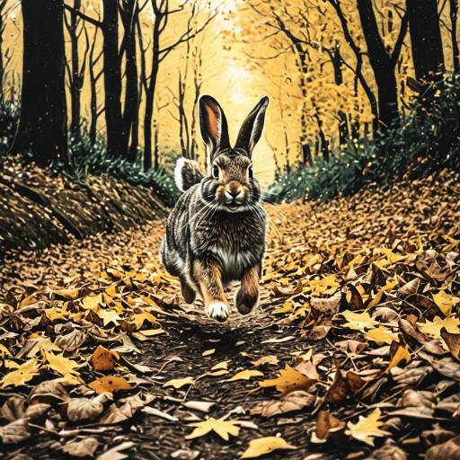 Energetic Rabbit Running Through Autumn Forest
