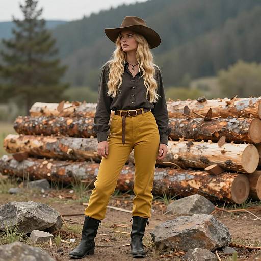 Young Woman in Gold Rush Inspired Outfit