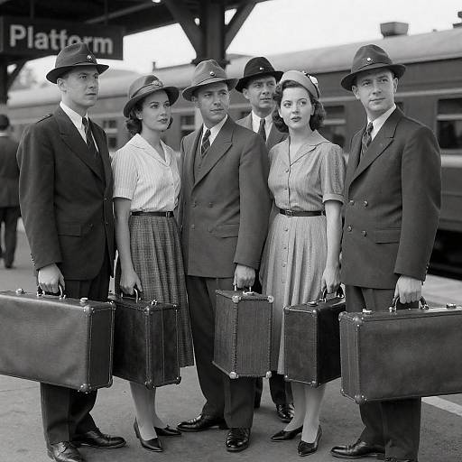 1940s Group Portrait at Train Station