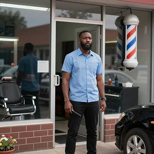 Barber Standing Outside Barbershop