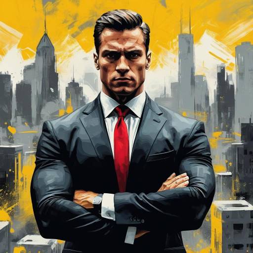 Muscular Man in Suit with Cityscape Background