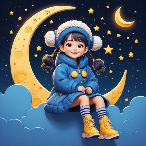 Cheerful Girl on a Smiling Moon