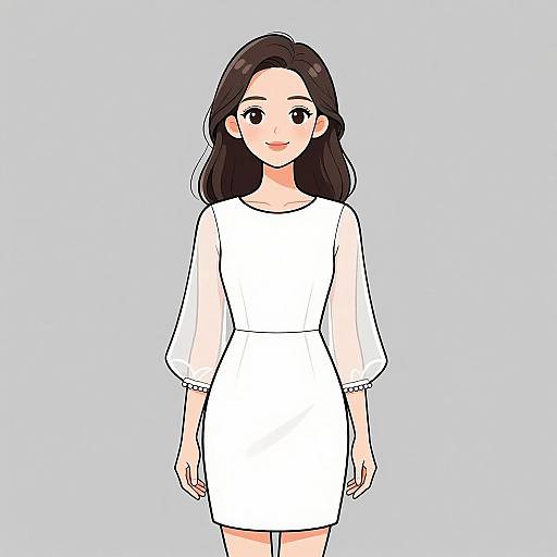 Smiling Woman in Minimalist White Dress