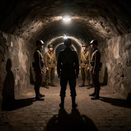 Soldiers in Dark Tunnel with Bright Light