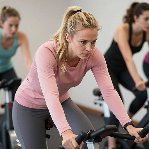 Focused Woman on Gym Bike Training
