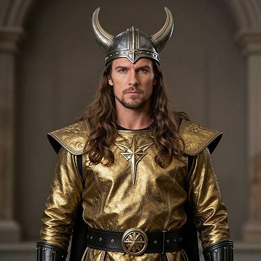 Viking Man in Gold and Black Costume