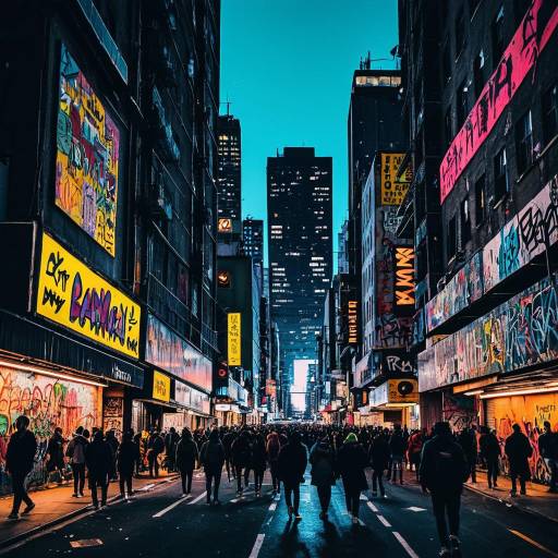 Vibrant Urban Life in Basquiat Style Vibrant Urban Life in Basquiat Style