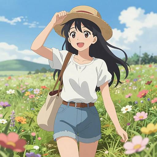 Summer Bliss: Anime Woman in Nature