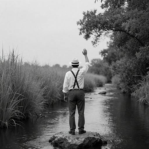 Man in White Hat by Riverbank